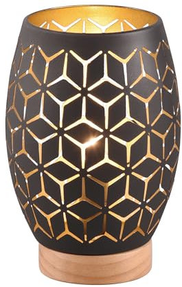 Reality Leuchten Tischleuchte Bidar R51571080, Metall Schwarz matt, Holz naturbelassen, exkl. 1x E27