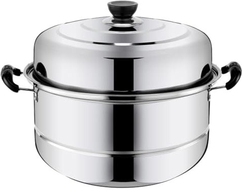 TOPBATHY Stainless Steel Steamer Pot 12 Inch with Lid Double-Layered Steamer Cooking Pot for Dumplings Vegetables Fish Compatible with Gas Induction and Electric Stoves