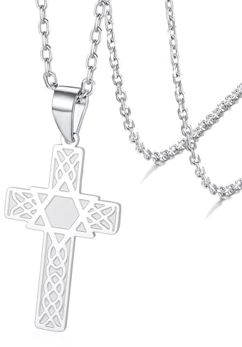 VASSAGO Cruz estrella de David colgante collar para hombres mujeres crucifijo Cruz colgante con hexágono religioso judío cristiano protección joyería regalo