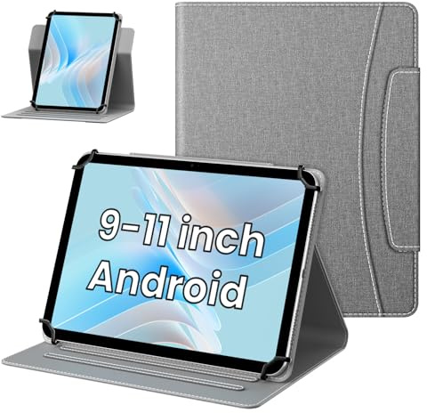 MoKo Housse pour Tablette Android de 10” avec Fermeture Magnétique, Housse Protectrice Fine Rotative 360 Degrés avec Support Multi-Angles et Poche Avant pour Toutes Les Tablettes de 9-11”, Gris