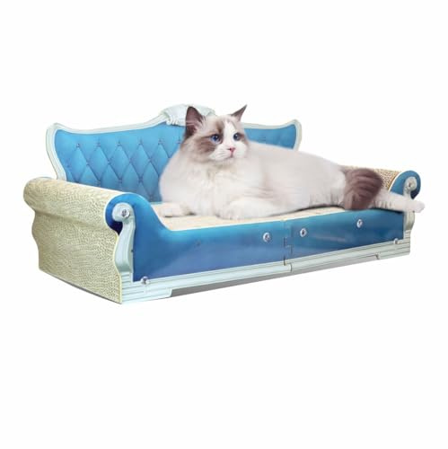 myyAA Sofa Shaped Cat Scratching Boards,Cat Scratcher Couch,Extra Large Cat Scratcher Bed 27.5inch for Large Cats Multi-Cats with Catnip(Blue)