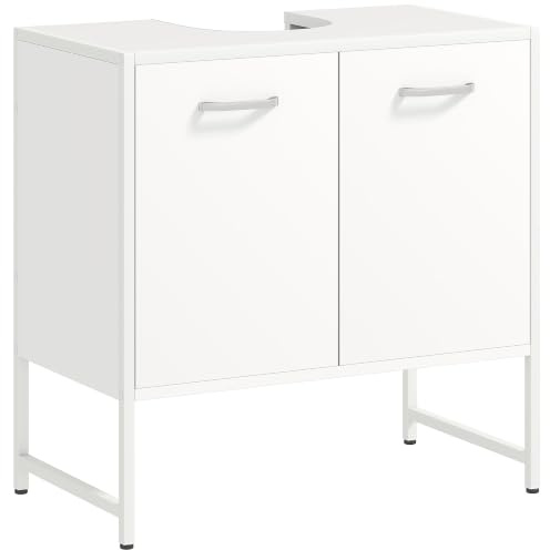 HOMCOM Under Sink Bathroom Cabinet Soft-Close Doors Adjustable Shelf White