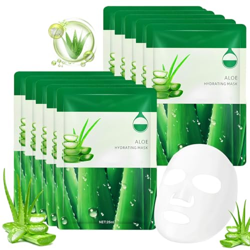 atnayo 10 Pcs Aloe Vera Moisturizing Face Mask, Skincare Hydrating Facial Masks for All Skin Types