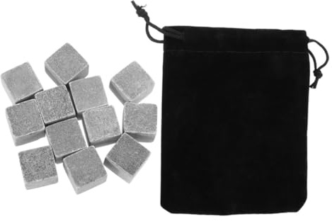LABRIMP 12 Pietre Gelide in Marmo per Whisky e Vino, Cubetti di Ghiaccio in Pietra Riutilizzabili, Raffreddamento Rapido e Prolungato per Bevande, Set da Bar da 12 Pezzi Sacchetto