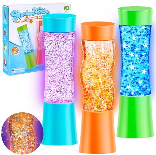 NYOBABE Juguetes Sensoriales Autismo, 3 Botellas Sensoriales Luminosos con Luces de 7 Colores, Fidget Toys para Aliviar el Estrés, Regalo Juguete Antiestres para Niños y Adultos, 3+
