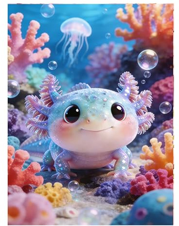 Diamantkonstkit för vuxna ädelsten art 5D diamantmålningssats Axolotl födelsedag personliga gåvor för kvinnor hennes rund borr diamantmålning vuxen hantverk diamantkit hem rum väggdekoration 30 x 40