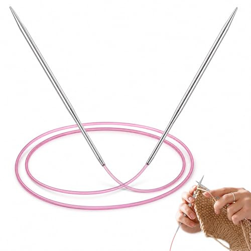 3.5mm Circular Knitting Needles 80cm Long, Metal Round Knitting Needles with Flexible Cable for Large Projects, Fixed Circle Knitting Pins for Blanket Scarf Hat(Random Color)