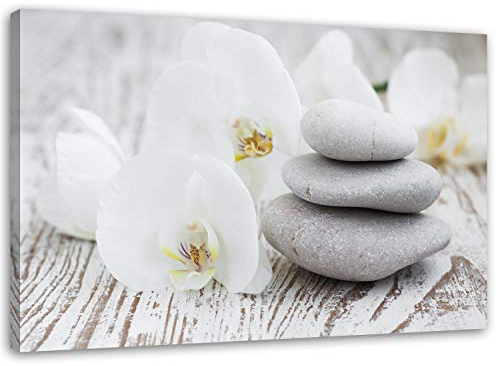 Feeby Bilder Orchidee 40x30 cm 1 Teilig Wohnzimmer Schlafzimmer Büro Flur Küche Wandbilder Leinwandbilder Modern Bild auf Leinwand Wanddekoration Kunstdruck Design Zen Weiß Grau