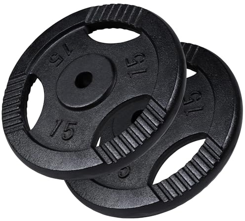 GORILLA SPORTS® Viktskivor - Enkel/Set, 0,5 kg, 1,25 kg, 2 kg, 2,5 kg, 5 kg, 10 kg, 15 kg, 20 kg, 27,5 kg, 30 kg vikter, Tri-Grip, 30 mm, Gjutjärn, Silver/Svart - Viktskivor, hantlar set