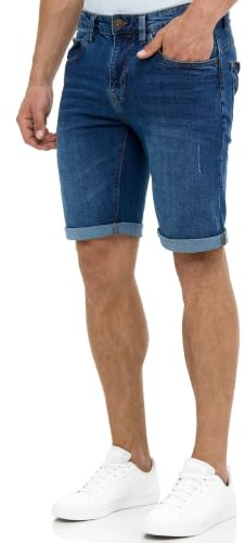 Indicode Hombres Caden Jeans Shorts | Pantalones Cortos Vaqueros con 5 Bolsillos