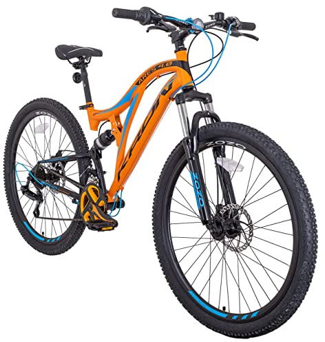 KRON ARES 4.0 Fully MTB 27.5 Zoll Jugend Erwachsene | Mountainbike 21 Gang, Scheibenbremse, 16.5 Zoll Rahmen, Vollfederung, Orange