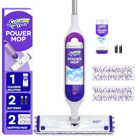 Swiffer PowerMop Multi-Surface Mop Kit for Floor Cleaning, Fresh Scent, Mopping Kit Includes PowerMop, 2 Mopping Pad Refills, 1 Floor Cleaning Solution with Fresh Scent and 2 Batteries