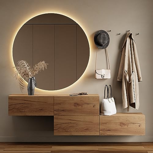 Planetmöbel Flur Möbel Garderobe Hängeschrank 2X 140 cm Gold Eiche, Kompaktgarderobe mit Klappe als Stauraum, Wandgarderobe hängend oder stehend, 37,8T x 140B x 32,5H cm