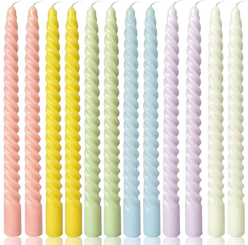 10 Inch Cream Spiral Taper Candles for Home Decoration, 12 Pack Candy-Color Candlesticks for Dinner Party Wedding Holiday