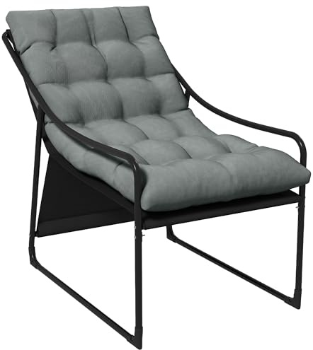 Outsunny Poltrona da Giardino con Cuscino Imbottito in Cotone PP, Poltroncina per Esterno in Acciaio e Poliestere, 62x110x88 cm, Grigia e Nera