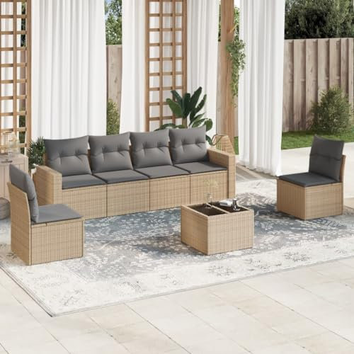 ULUYYUC Ensemble de canapé de jardin, banc d'angle, de cuisine, table haute, groupe de bancs d'angle, convient pour jardin, balcon, cour, extérieur, avec coussin, beige, polyrotin