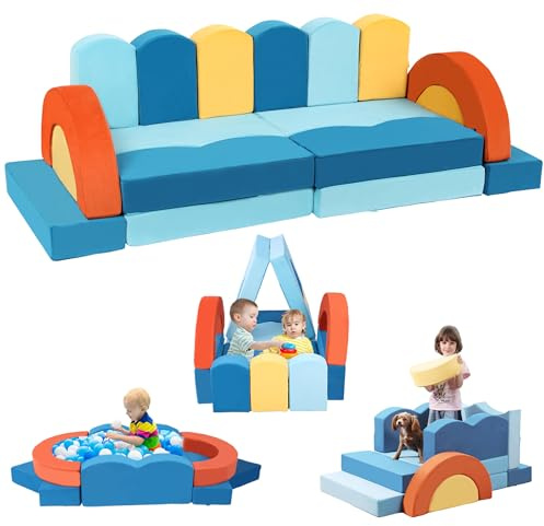Erament 22Pcs Modular Kids Play Couch for Toddler - Kids Sofa Bed for Playroom, Convertible Furniture Ocean Theme Modular Sofa Building Fort for Inspiring Creativity
