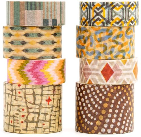 Songdao 8 rollos Washi Tape Set, Cinta Vintage Adhesivo Decorativo Obra de Arte Inspirada Hoja de Oro Masking Tapes para Artes, Bullet Journal, Scrapbooking, Bricolaje (Geometric Aesthetics)