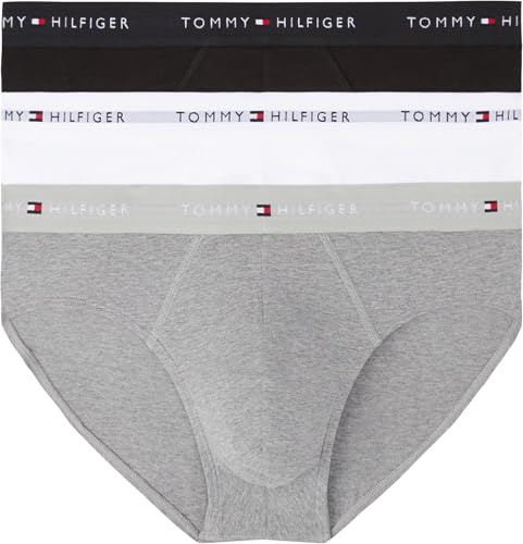 Tommy Hilfiger Uomo Slip Hipster Confezione da 3 con Fascia con Logo, Multicolore (Mid HTHR/Blck/TH Wht), L