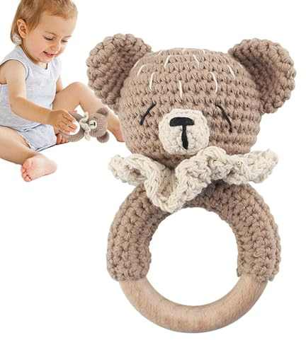 Sonajeros Suaves para Bebés,Juguetes Sonajero para Bebés - Divertido sonajero de madera con forma de animal, sonajero de ganchillo relleno,Innovador animal de peluche de ganchillo con sonajero de made