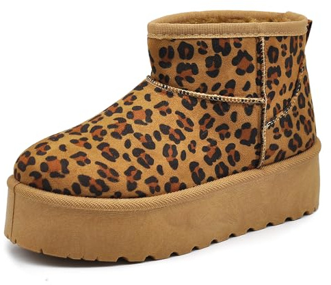 IF Stivali Stivaletti Mammut Da Donna Alla Caviglia Con Pelo Pelliccia Platform Zeppa Camoscio Sintetico P309 leopardato N.37