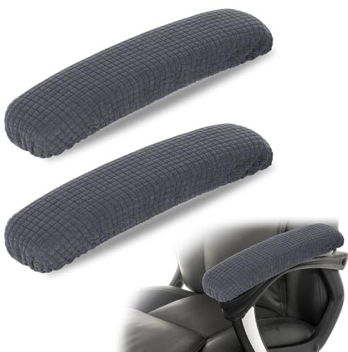 2PCS Office Chair Arm Covers Removable 30cm Polyester Gaming Chair Armrest Slipcovers, Machine Washable Stretchable Elastic Desk Armrest Pads Covers for Universal Office and Gaming Chairs (Dark Gray)
