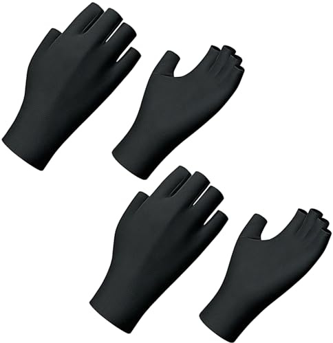 LUFFLOK 2 Paia Guanti Protezione UV Unghie, Guanti Neri Protezione UV, Guanti per Unghie in Gel, per la Cura Della Pelle, Guanti Senza Dita (Nero)