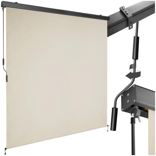 tectake® tenda da sole verticale a rullo, con manovella, protezione UV, impermeabile, resistente al vento, frangivista balcone, terrazzo, fissaggio a parete, privacy - Beige, 180 x 250 cm