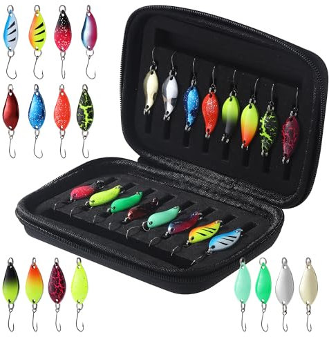 16 Stücke Spoons Forelle Set Forellenköder,2.5g/3.5g/5g Angelzubehör mit Aufbewahrungsbox Kunstköder Spinner Blinker Set,Forellen Blinker