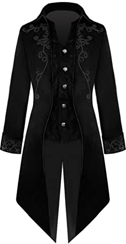 Steampunk Costume Men's Gothic Jacket Long Trendy Black Coat Victorian Frock Coat Retro Medieval Tuxedo Suit Vest Performance Clothing Halloween Pirate Costume