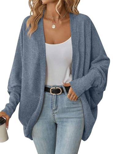 ticticlily Gilet Femme Long Cardigan Chic et Elegant Ample Veste en Tricoté Gilets à Manches Longues et Ouverte Devant Knitted Jacket Automne Hiver A Bleu M