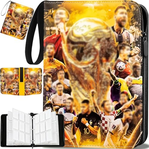 Fotbollskort samlaralbum, samlarkortalbum, fotbolls-samlarkortalbum, 900 fotbollssamlingsalbum, 9 fickor 50 sidor PU-korthållare, samlarkortalbum, samlarkort med dragkedja och greppögla
