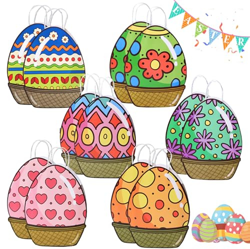 Cesta Huevos Pascua, SilverChry 12 Cesta de Pascua para Niños, Bolsa Bonita Regalo Niños, Grandes, para Envolver Regalos, Buscar Huevos, Accesorios para Fiestas (A, 21 * 19 * 10cm)