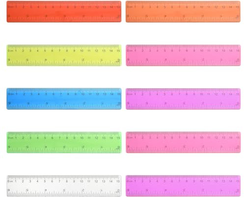 10 Pezzi Righello 15 cm, Colore Trasparente Plastica Righello, Adatto Agli Alunni Delle Scuole Elementari, I Colori Sono Casuali (Trasparente, Rosa, Viola, Verde, Blu, Arancione, Rosso)