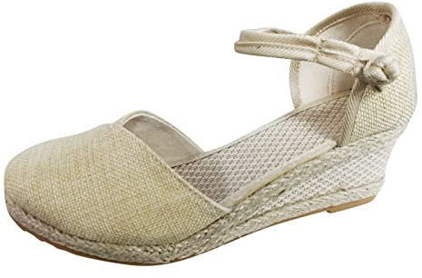 2026 scarpe donna pantofole da donna con ricami floreali, motivo zeppa, resort estivo, cunei da donna, beige., 37 EU