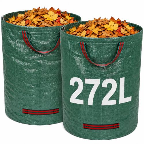ZhouWei 2 Piezas Bolsas de Basura de Jardín 272 L Asas Superior e Inferior | Sacos para Escombros Equipado equipado con Anillo de Soporte de Goma, Jardineria Sacos para Recoger Plantas Residuos y Hojas