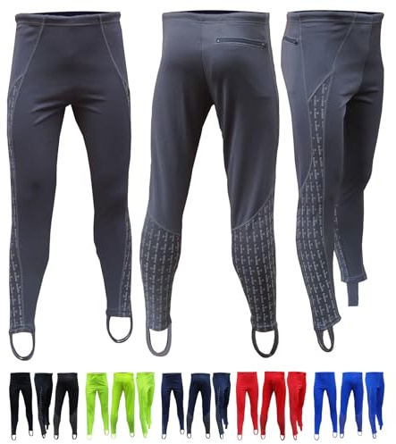 Acclaim Athens Mens Four Way Stretch Polyester Reflective Print Running Exercise Fitness Training Elasticated Tie Cord Waist Track Tights Pants Leggings with Stirrups (Charcoal Grey, Large)