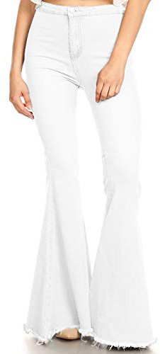 Anna-Kaci Women's Fashion High Waist Long Denim Bell Bottom Jeans Flared Pants, Off White, Medium