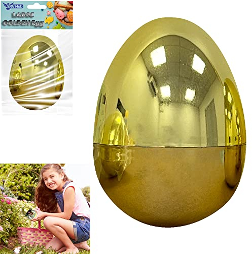SRVertex Grande uovo di Pasqua ricaricabile dorato, 1 pezzo realizzato in plastica 10 cm di altezza x 7,4 cm, utile per giochi di caccia alle uova di Pasqua (1 uovo grande ripieno dorato)