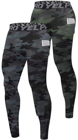 SPVISE 2 Pack Compression Pants Tights Leggings Men Cool Dry Athletic Baselayer for Running Yoga Basketball Gym Tights Pocket