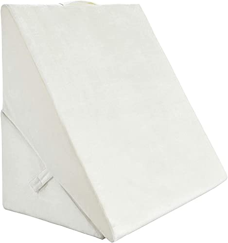 Fireflowery Bed Wedge Pillow, 9 & 12 Inch Memory Foam w/Removable Cover, Folding Incline Cushion for Legs & Back Support, Sitting Up, Adjustable Sleeping Pillow (White)