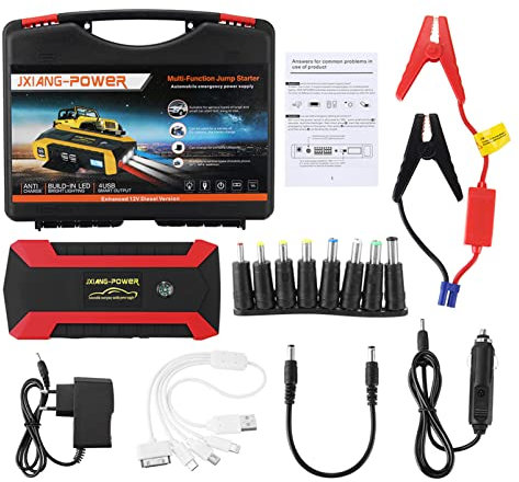 CUTTE Auto Portable Power Bank Car Jump Starter Arrancador de Emergencia Booster Multifunción Dual USB Portable Power Pack Cargador de Teléfono Móvil con Puerto USB,Red