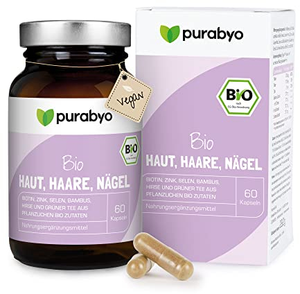 BIO Biotin Haut, Haare, Nägel - Kapseln | Nur natürliche Zutaten in Bio-Qualität | Rein vegan | Biotin Zink Selen Bio | Haar Vitamine im Glas | vegan, laborgeprüft und in Deutschland hergestellt