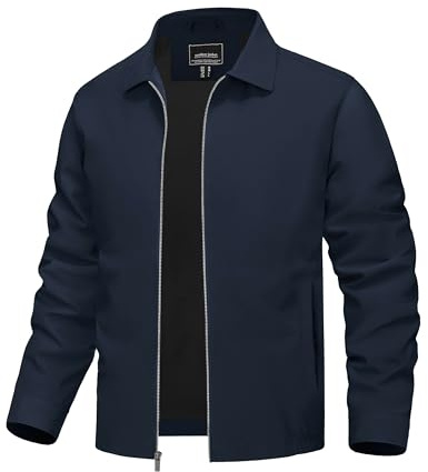 TACVASEN Lightweight Bomber Jacket Men Casual Windproof Summer Jackets for Men Smart Thin Spring Coats Water-Resistant Navy Blue,L
