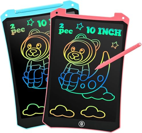 BlueSwan LCD Drawing Tablet for Kids, 2 Pack 10 Inch Colorful Drawing Board Doodle Pad, Reusable Electronic Erasable Learning Toys Gifts Birthday Present for 3-8 Year Old Kids (Pink & Blue)