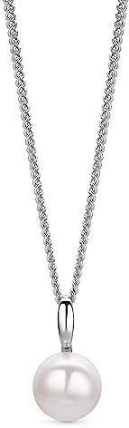 OROVI Halskette Damen -925 Silber– Perlenkette Damen, Kette Silber, Kettenanhänger weiße Süßwasserperle 10 mm, Hypoallergene Silberkette 46cm, Perlen Anhänger, Silberschmuck, inkl. edler Schmuckbox