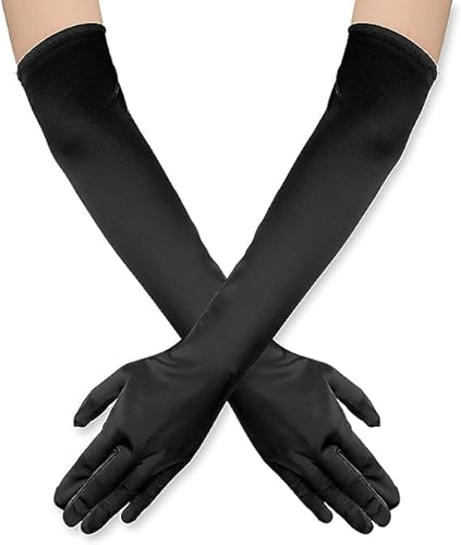 Hatstar Damen Handschuhe Lang | Satin Glamour Abendhandschuh | Accessoire zu Halloween, Karneval, Fasching, Hochzeit, Oper & Party Kostüm | für Damen & Mädchen (schwarz)