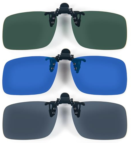 MMOWW 3 Pares de Gafas de Sol de Clip en Flip Up Lente Polarizadas Hombres Mujeres, Flip up Gafas de Sol Sin Montura para Al Aire Libre, Conducción, Pescar (Gris+Azul+Verde)