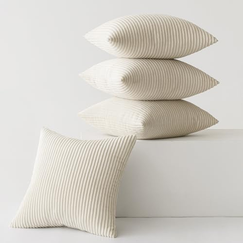 Slozzi 4er Set Kordsamt Kissenbezug Kissenbezüge Kissenhülle Sofakissen Dekokissenbezug Couchkissen Weich für Sofa Schlafzimmer Wohnzimmer Büro, 40x40 cm, Creme