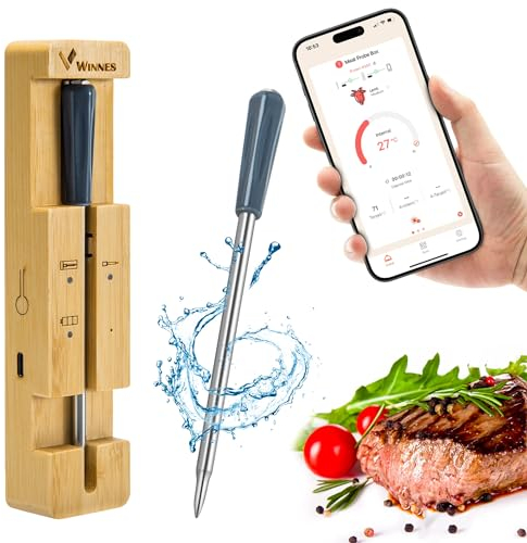 100M Sonda Temperature Cucina Zeerkeer Senza Fili Bluetooth Termometro Cucina Manico in Ceramica Resistente alle Alte Temperature Grill Forno BBQ con Allarme di Temperatura Intelligenti
